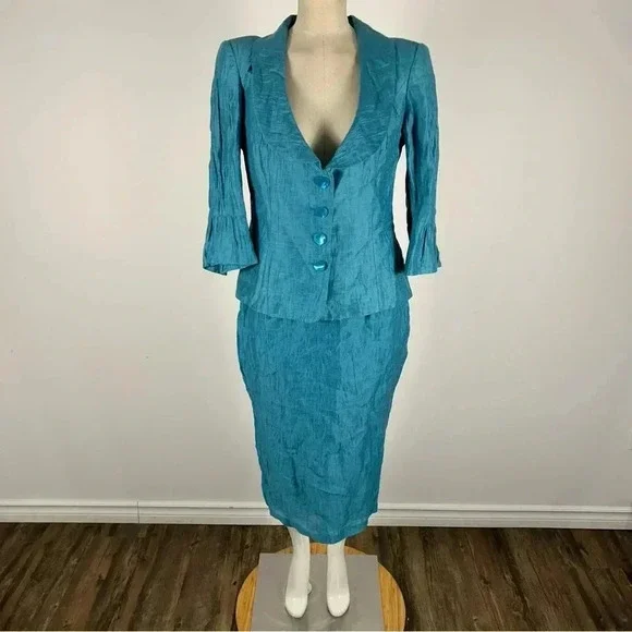 KALIKO suit set blazer and skirt linen  blend EU 36 - Picture 2 of 16